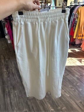 Nap Cream Drawstring Midi sweatshirt  Skirt with Pockets